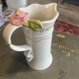 Nicole engblom pink Polka dots and roses pitcher unmarked